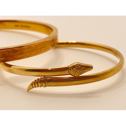 192 - 9ct gold bangle with decorative engraved design hallmarked Chester, 9.65g, together with one other 9... 