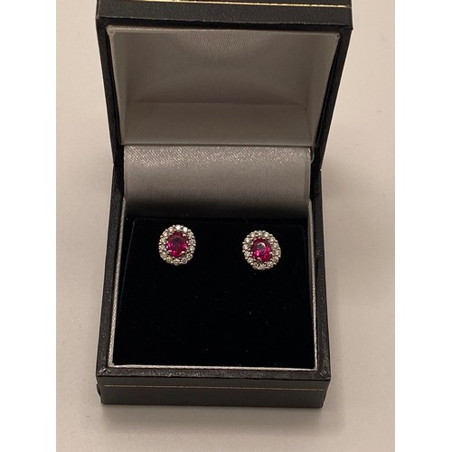 194 - Ruby and diamond cluster stud earrings, stems stamped 750, apprx L1cm