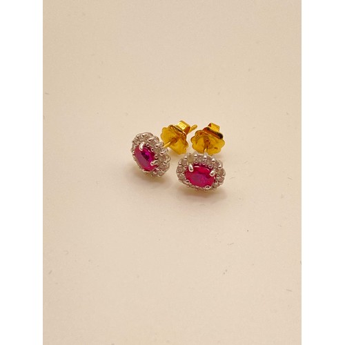 194 - Ruby and diamond cluster stud earrings, stems stamped 750, apprx L1cm