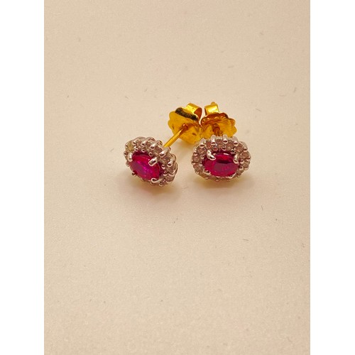 194 - Ruby and diamond cluster stud earrings, stems stamped 750, apprx L1cm