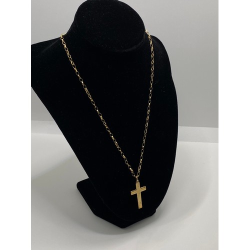 197 - Yellow gold cross hallmarked 9ct Birmingham with a belcher necklace stamped 375. Approx gross weight... 