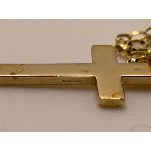 197 - Yellow gold cross hallmarked 9ct Birmingham with a belcher necklace stamped 375. Approx gross weight... 