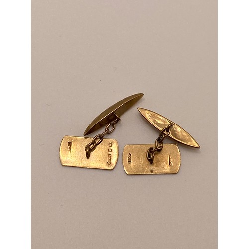 201 - Gold cufflinked with engine turned design, stamped 9ct, approx gross weight 3.75g