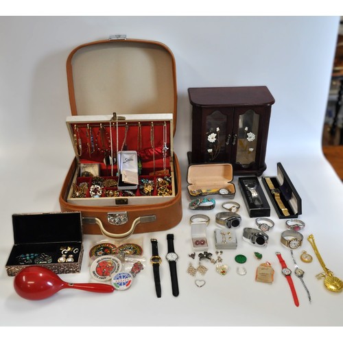 203 - A large collection of costume jewellery to include some pearl earrings marked 14k, watches, vanity c... 