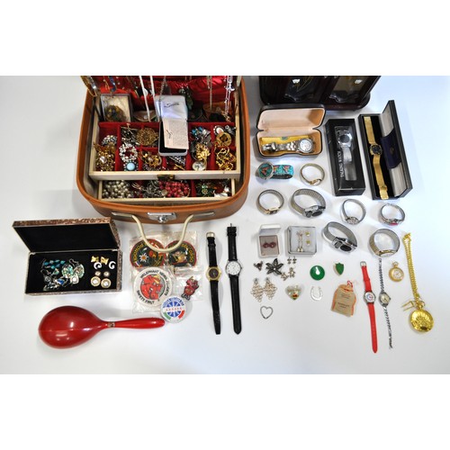 203 - A large collection of costume jewellery to include some pearl earrings marked 14k, watches, vanity c... 