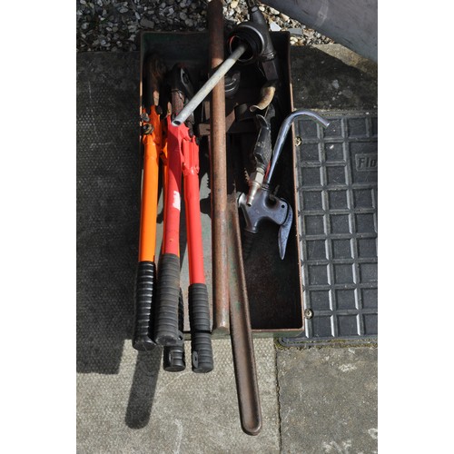 227 - Tool carrier containing Air tools,large adjustable spanner and x2 bolt croppers etc