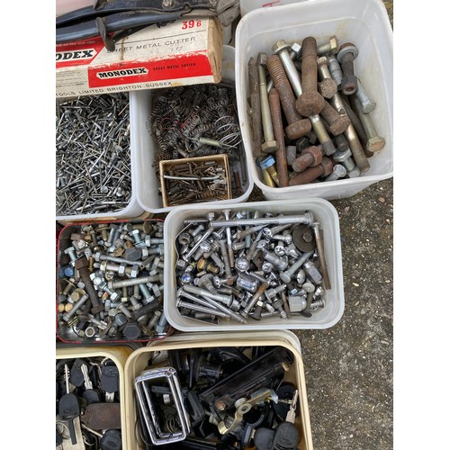 248 - A large quantity of vintage and retro car parts including bolts, bumper bolts, car pop rivets, car k... 