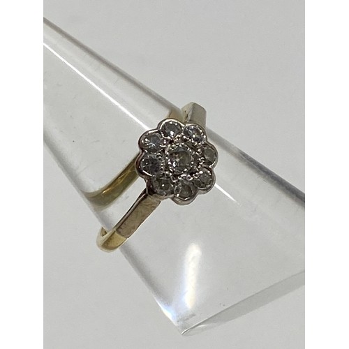 205 - 18ct gold flower cluster diamond ring, hallmarked London, approx size L, approx gross weight 3.5g