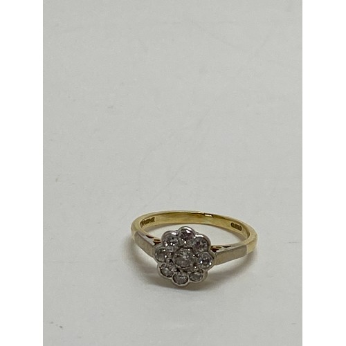 205 - 18ct gold flower cluster diamond ring, hallmarked London, approx size L, approx gross weight 3.5g