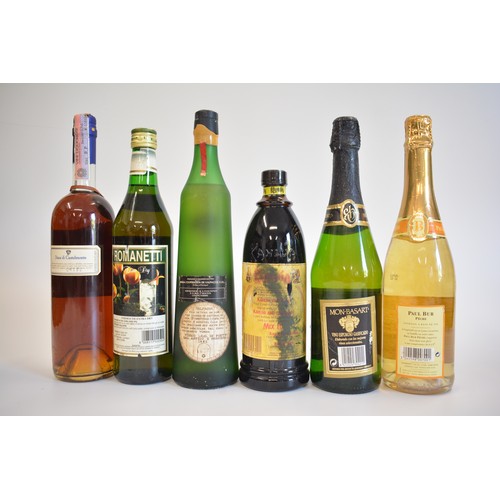 7 - One bt. Mon-Basart Premium Sparkling Wine, One bt. Romanetti Vermouth Extra Dry, 75cl. One bt. Bagac... 