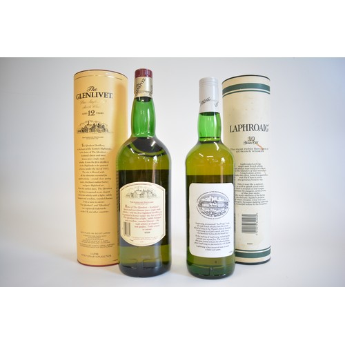 18 - One Tubed Litre bt. Glenlivet 12 years, 43%, 1990s. One Tubed Laphroaig 10-year-old, 2000s.