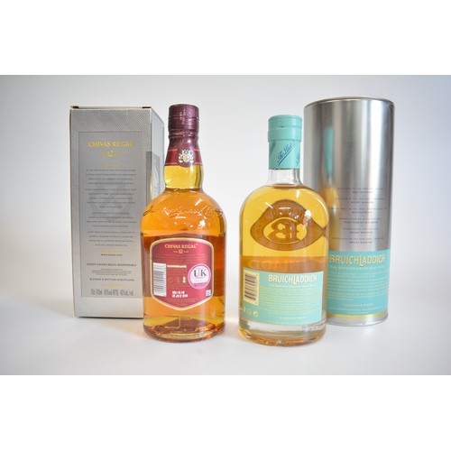 20 - One Tubed bt. Bruichladdich 10 years, 700ml, 40%, 1990s. One Boxed bt. Chivas Regal 12 years old.