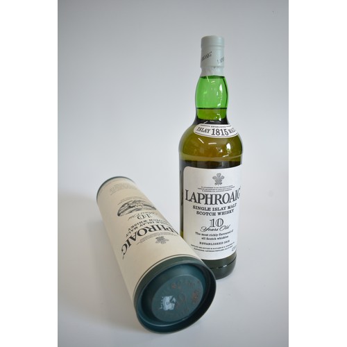 27 - One Tubed Litre bt. Laphroaig 10-year-old Post Royal Warrant, 1990s.