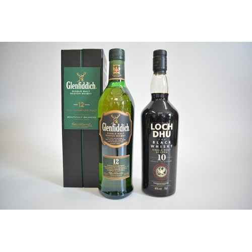 132 - One bt. Glenfiddich Our Signature Malt aged 12 years. One bt. Lock Dhu The Black Whisky Single Malt ... 