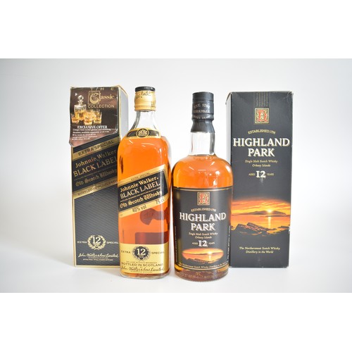 134 - One Boxed Highland Park Dumpy bt.12 years, 70cl, 40%. One Boxed bt. Jonnie Walker Black Label Extra ... 