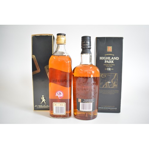 134 - One Boxed Highland Park Dumpy bt.12 years, 70cl, 40%. One Boxed bt. Jonnie Walker Black Label Extra ... 