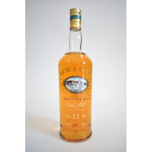 142 - One Litre bt Bowmore Old Screen Label bottling Aged 12 years, 43%.