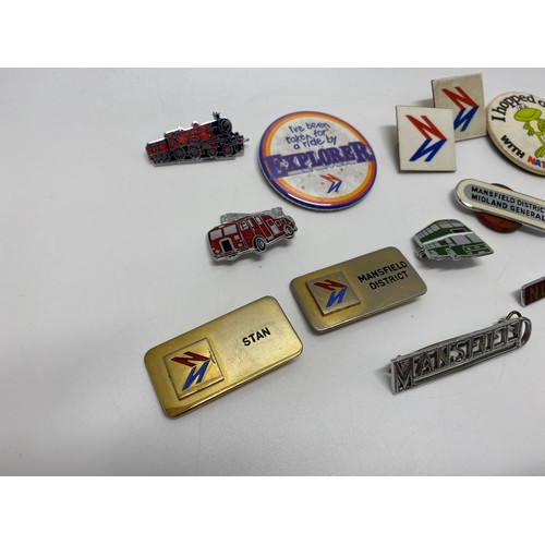 45 - Small selection of vehicle-related pin badges including national Express, Mansfield district bus etc