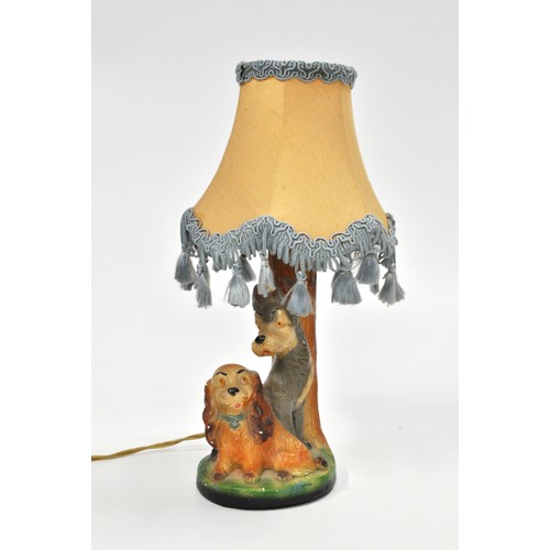 59 - Plaster/Chalkware Retro Disney Bambi, Lady and the Tramp novelty lamps with shades