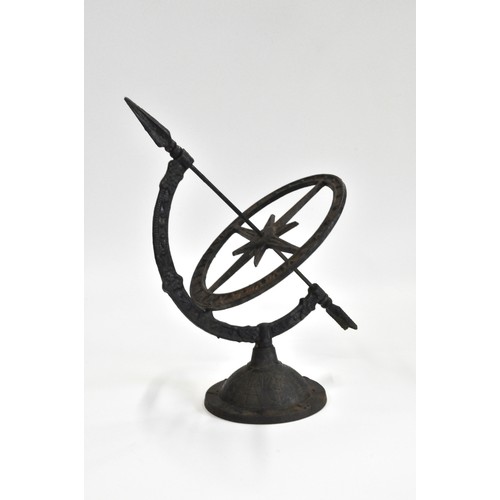 71 - Cast iron Armillary sundial and metal large spider, in weathered condition