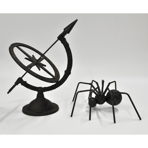 71 - Cast iron Armillary sundial and metal large spider, in weathered condition