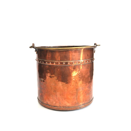 72 - Victorian copper coal/log bucket with rivet trim, brass handle, height 31cms