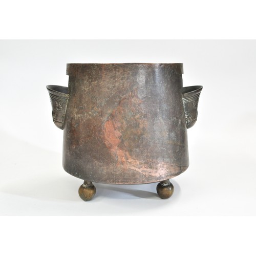 75 - Antique cauldron on ball feet, approx H30cm