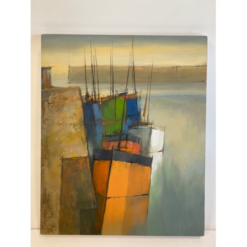 103 - Michael J Praed (1941) Original artwork oil on board, entitled 'Craft leaving Alongside' 2003, signe... 