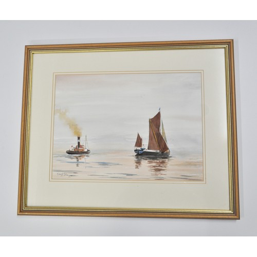 104 - Framed watercolour by local Essex artist Geoff Sloman signed lower left, title to reverse 'Be calmed... 