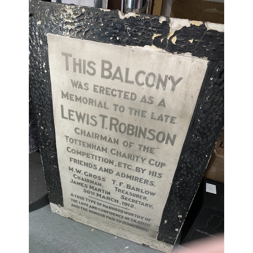 125 - Football Interest - Large / Heavy stone Balcony plaque 'Lewis T Robinson' Chairman of the Tottenham ... 