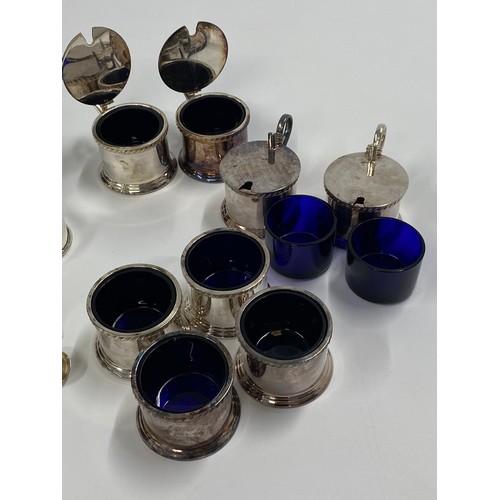 231 - Mappin & Webb cruets, salt and peppers, and Salt / Pepper mills marked Peugeot Freres to underside