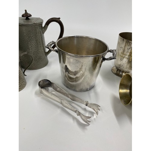 232 - A collection of pewter and silver plate tankards, including one engraved 'HMS Tyne' Flagship of the ... 