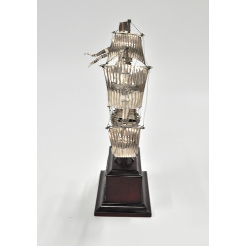 234 - Carrack Sailing ship 'La Santa Maria' on  wooden plinth, stamped MI 925. Approx height 11