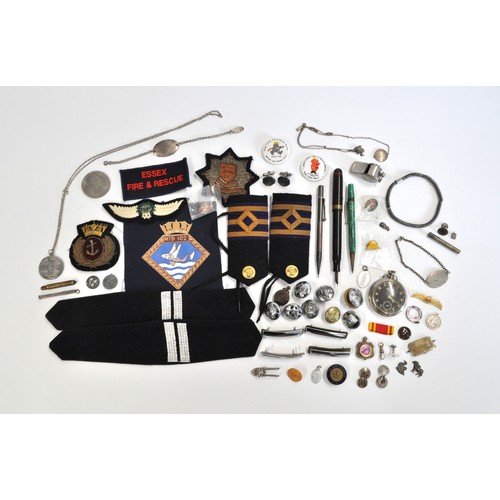 252 - Various items Consisting of Merchant Navy epaulettes, badges, buttons, an Ingersoll 'leader' pocket ... 