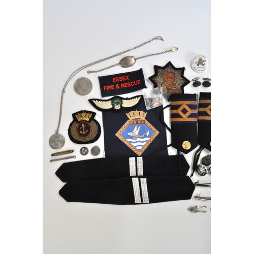 252 - Various items Consisting of Merchant Navy epaulettes, badges, buttons, an Ingersoll 'leader' pocket ... 