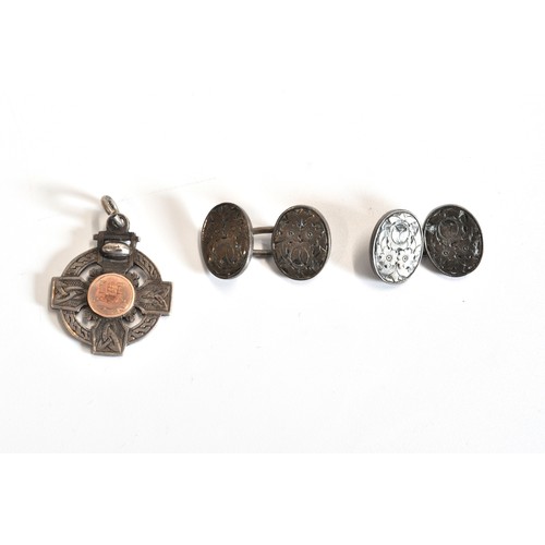 253 - Antique Silver medallion hallmarked Dublin, together with a silver pair of cufflinks with decorative... 