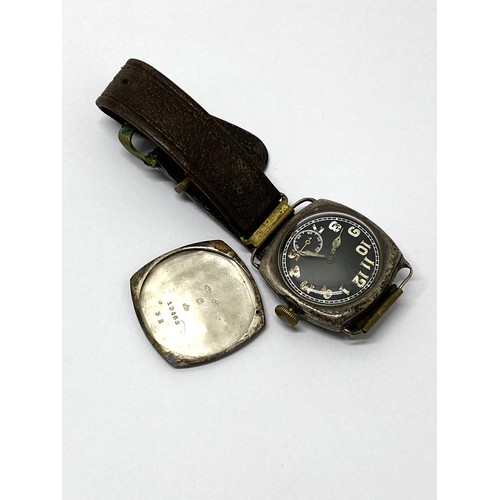 258 - WW1 silver cased watch, Swiss mechanism, stamped 925, maker mark S.D. No. 13463. untested.