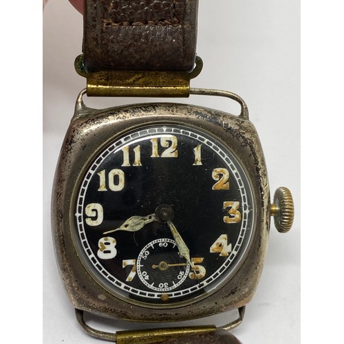 258 - WW1 silver cased watch, Swiss mechanism, stamped 925, maker mark S.D. No. 13463. untested.