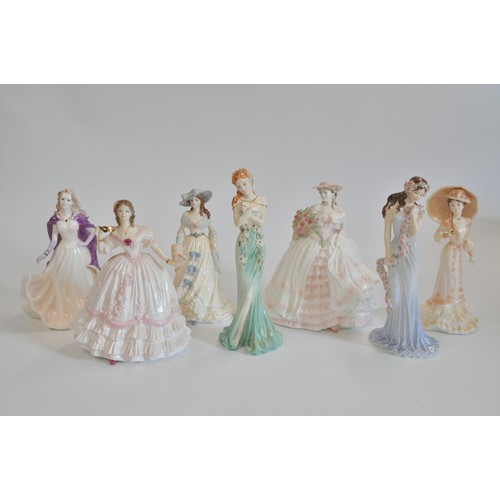 267 - A group of Coalport ladies in elegant attire, to also include  Royal Worcester 'The Masquerade Begin... 