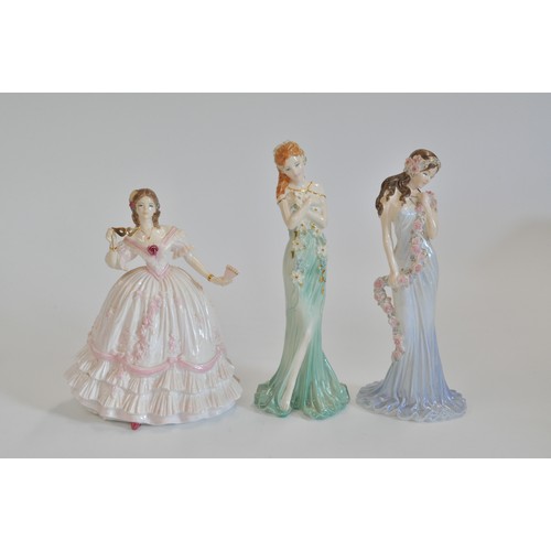 267 - A group of Coalport ladies in elegant attire, to also include  Royal Worcester 'The Masquerade Begin... 