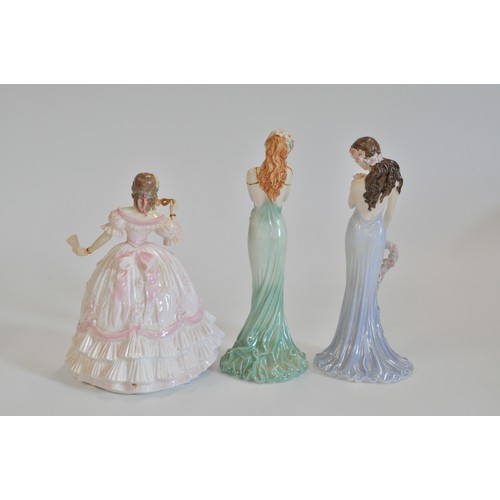 267 - A group of Coalport ladies in elegant attire, to also include  Royal Worcester 'The Masquerade Begin... 