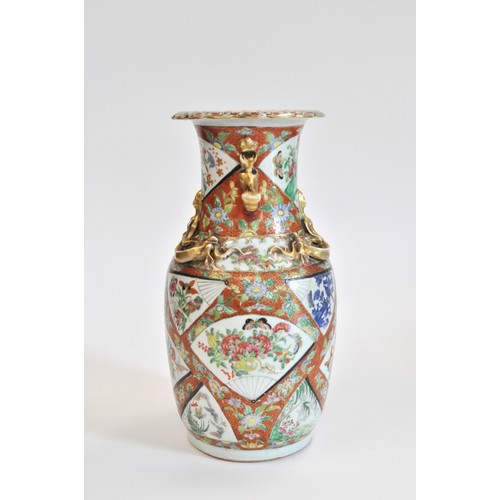 274 - Antique Chinese Canton vase, decorated panels of fauna, birds and insects, shoulders with gilt drago... 