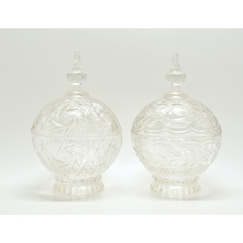 276 - x2 large cut glass lidded bowls, ideal for sweet/ potpourri  etc