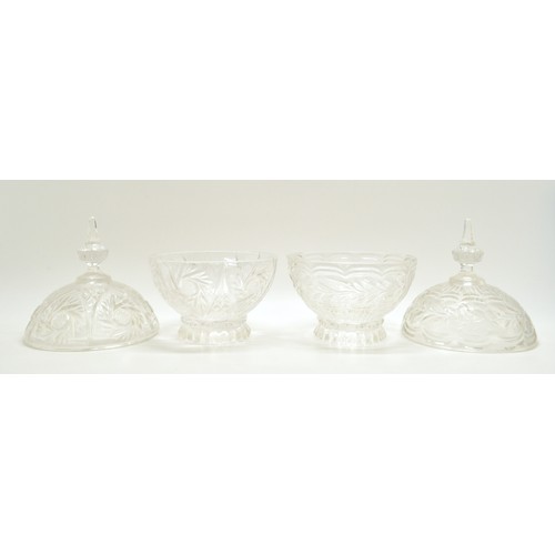 276 - x2 large cut glass lidded bowls, ideal for sweet/ potpourri  etc