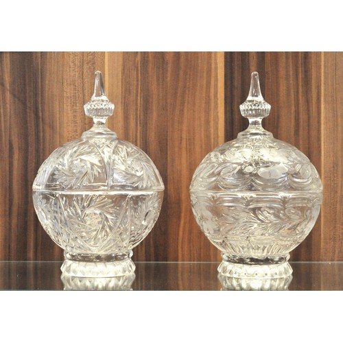 276 - x2 large cut glass lidded bowls, ideal for sweet/ potpourri  etc