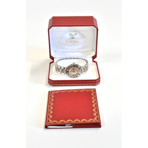 279 - Must de Cartier wrist watch with original box, 1330 PL121731, with spare link and international guar... 