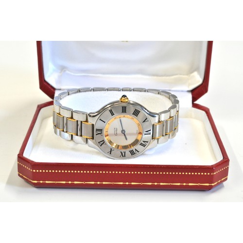 279 - Must de Cartier wrist watch with original box, 1330 PL121731, with spare link and international guar... 