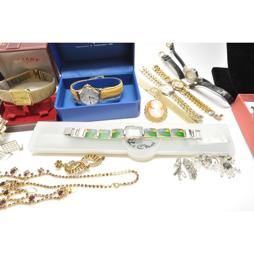 283 - Mixed watches and costume jewellery, including Rotary, Le Chat, plus Attwood collection butterfly br... 