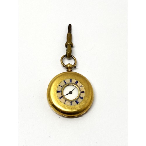 285 - Small half hunter 18k pocket watch, case marked H.S.H, serial no. 83629. Total gross weight approx 3... 