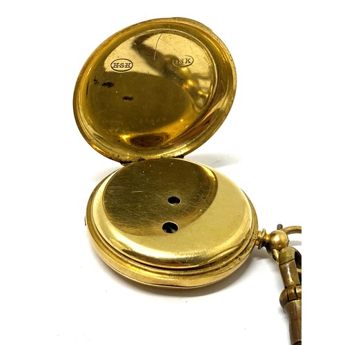 285 - Small half hunter 18k pocket watch, case marked H.S.H, serial no. 83629. Total gross weight approx 3... 